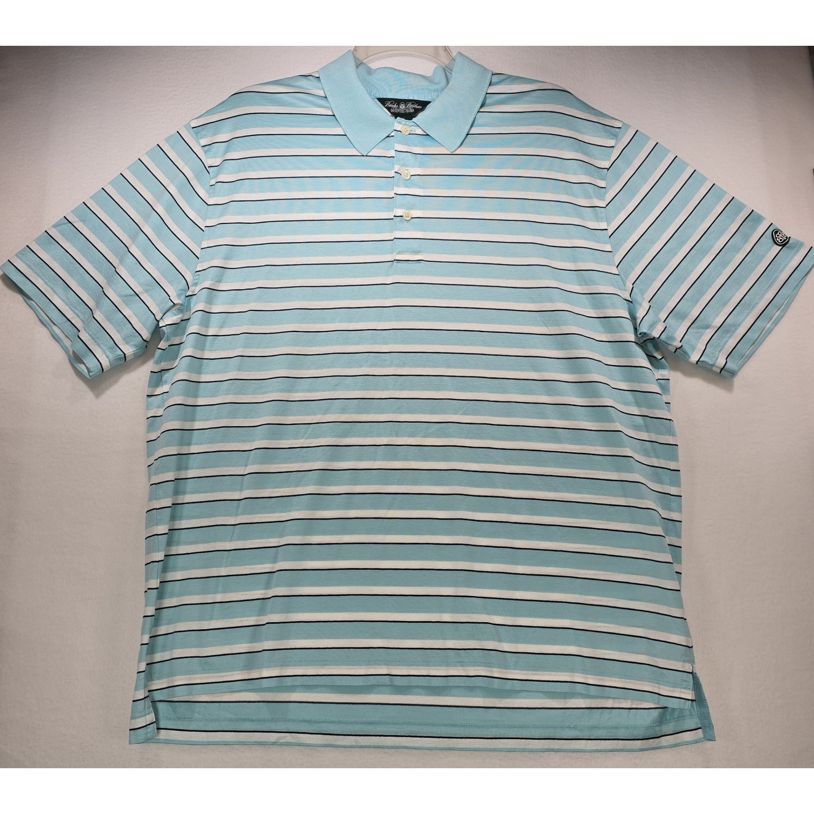 Brooks Brothers Country Club Mens Xl Performance Knit Polo Shirt Blue Striped